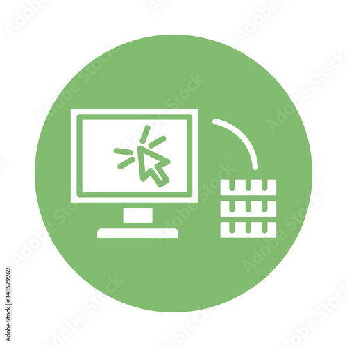 computer desktop with coin and arrow block style
