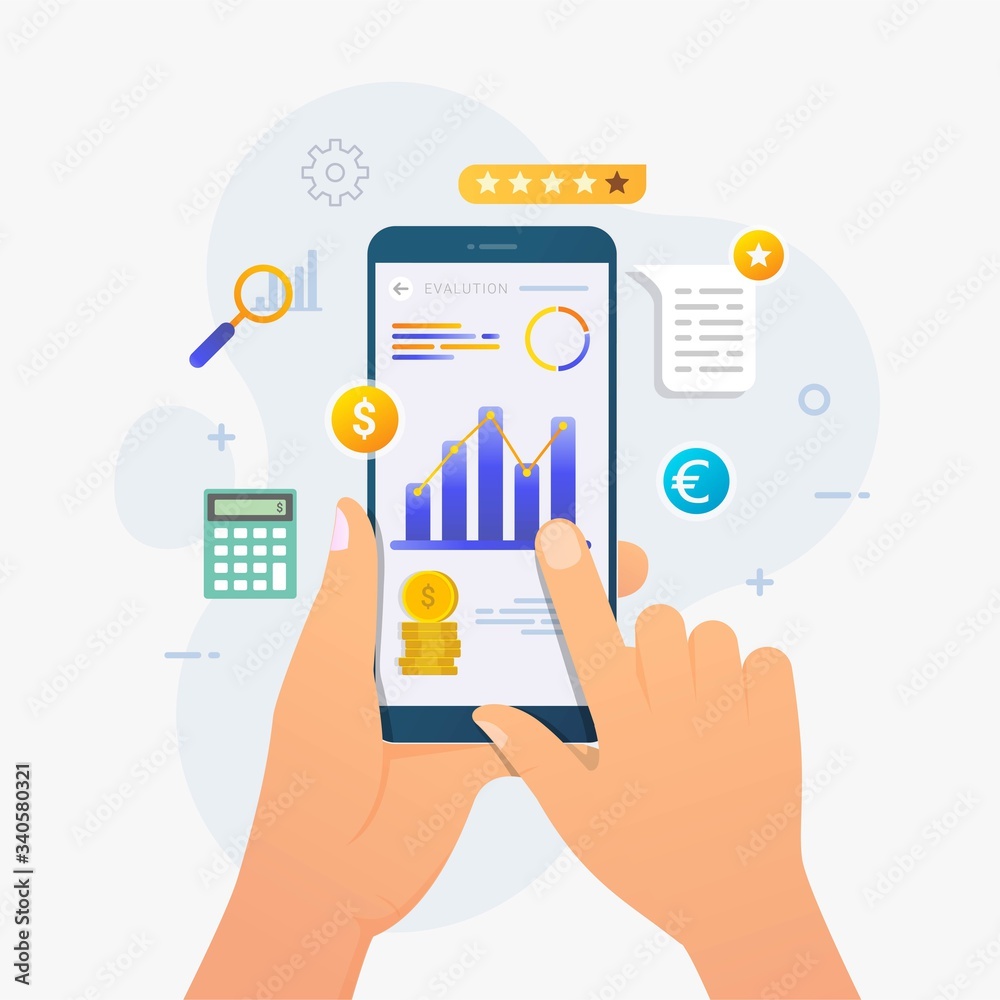 Business evaluation application on smartphone design concept vector illustration Business evaluation application on smartphone design concept vector illustration