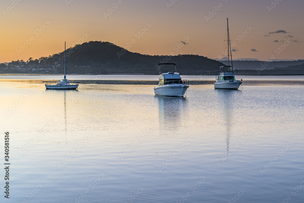 Boats and a Bay Sunrise Waterscape