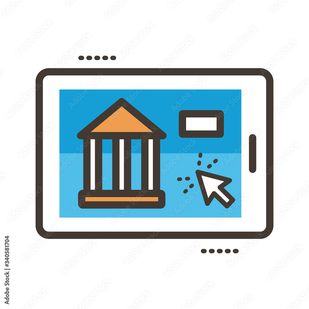 smartphone with bank building line and fill style smartphone with bank building line and fill style