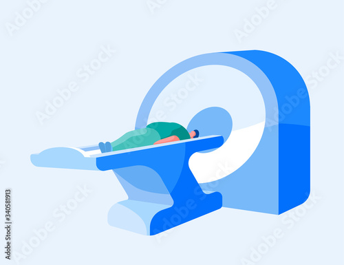 Tomography, Magnetic Resonance Imaging Digital Technology in Medicine Diagnostic. Medical Health Care, Male Character Patient Lying at Mri Scanner in Clinic or Hospital. Cartoon Vector Illustration