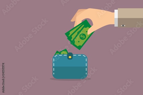saving money in vector with dollar flat sign symbols illustration. Concepts for business banking,saving,accumulation money,budget and finance.
