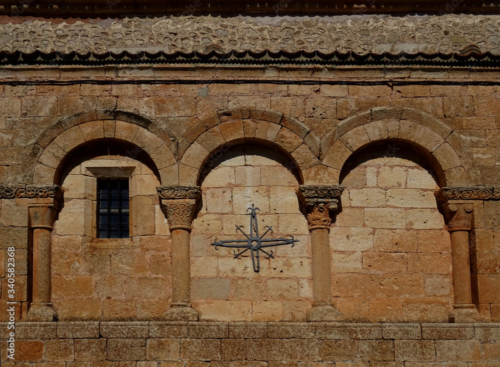 Left side of Romanesque arcade. (12 Century). Church of Grado del Pico. Segovia. Spain 