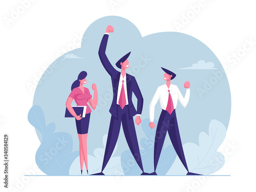 Business Colleagues Team Celebrate Victory in Office. Successful Project Deal Goal Achievement. Male and Female Businesspeople Characters Rejoice for Good Job done. Cartoon People Vector Illustration