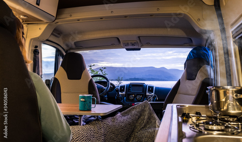 Inside a Camper-Van at a lake