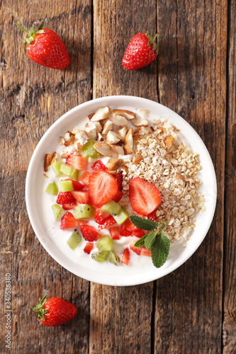 oatmeal, milk and fruits- healthy breakfast