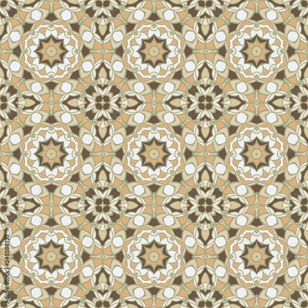 Creative color abstract geometric pattern in gold, vector seamless, can be used for printing onto fabric, interior, design, textile, pillow, tiles.