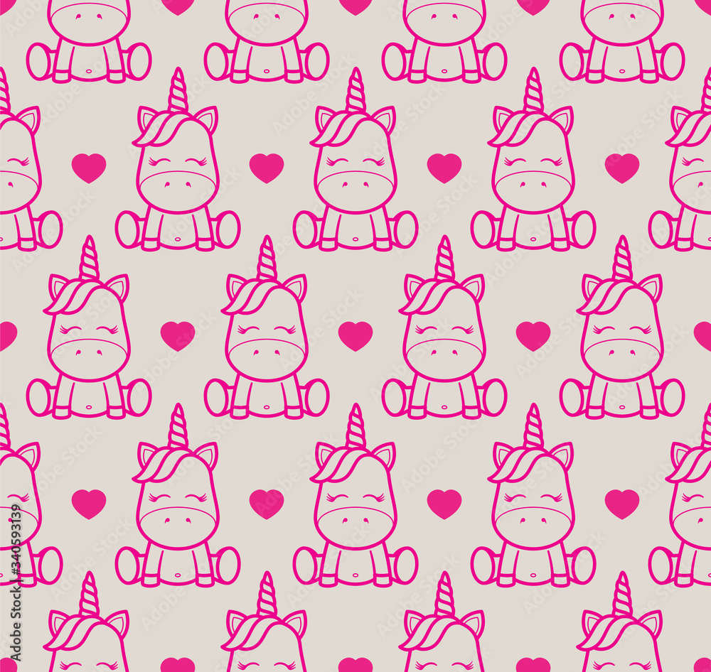 Vector line seamless texture unicorn with heart Vector line seamless texture unicorn with heart