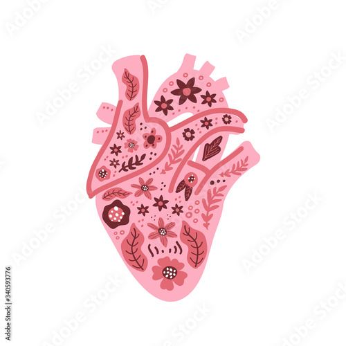Human heart with flower in scandinavian style