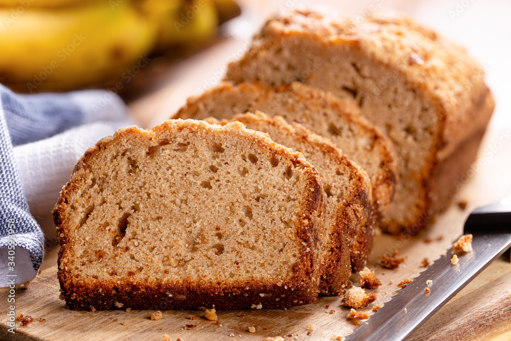 Sliced Banana Nut Loaf Cake