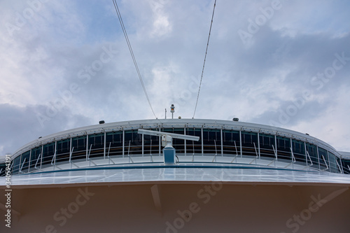 Large white cruise ship in the port of Savona, Italy