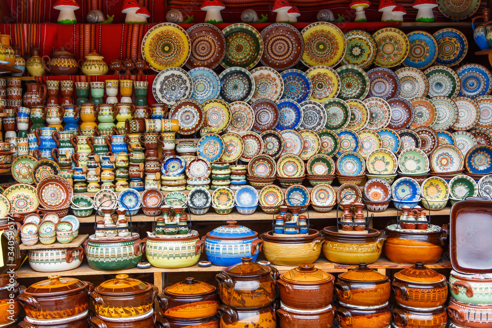 Assortment of ceramic pots at the market