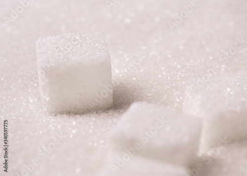 Sugar cube. Sugar sand and refined sugar. Refined sugar close-up.
