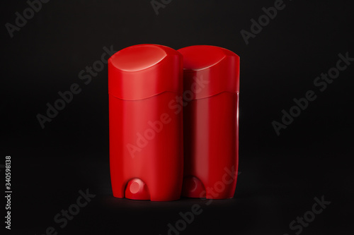 Set of cosmetic jars without a label. Cosmetic packaging, empty red jar branding mockup isolated on black background