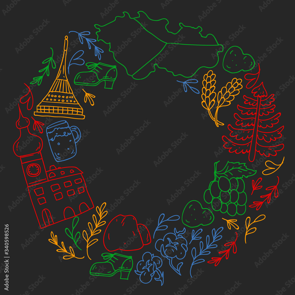 Vector icons and symbols. Czech Republic illustrations for banners, posters, background. Vector icons and symbols. Czech Republic illustrations for banners, posters, background.