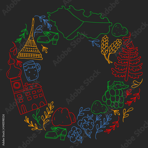 Vector icons and symbols. Czech Republic illustrations for banners, posters, background.