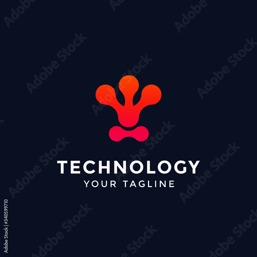 outstanding technology logo template design vector with creative tech icon 