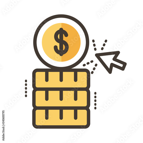 pile coins dollars line and fill style icon