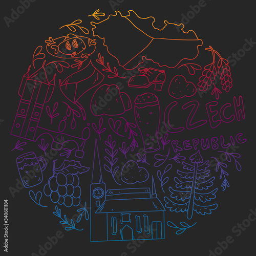 Vector icons and symbols. Czech Republic illustrations for banners, posters, background.