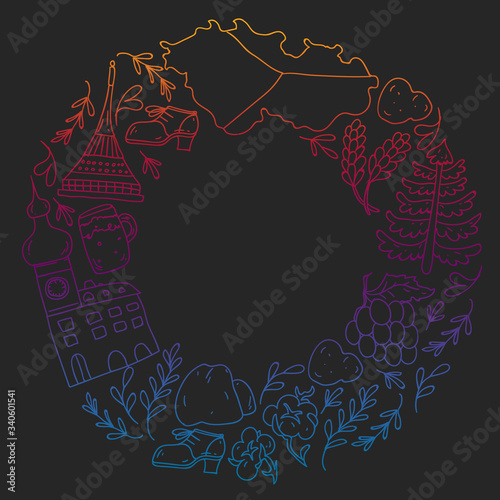 Vector icons and symbols. Czech Republic illustrations for banners, posters, background.