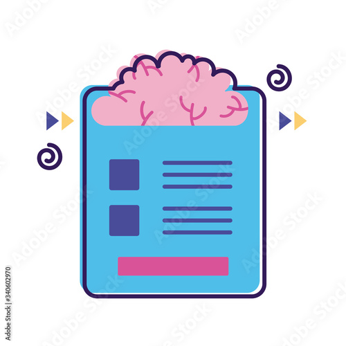 brain with document mental health flat style icon