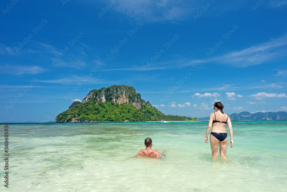 Travel to the island  sea  clear sky  water in Krabi  Thailand