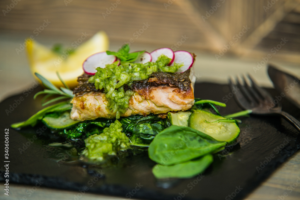 The food in the restaurant. Food styling and restaurant meal serving. Gourmet restaurant menu concept. Creative stylist restaurant The food in the restaurant. Food styling and restaurant meal serving. Gourmet restaurant menu concept. Creative stylist restaurant