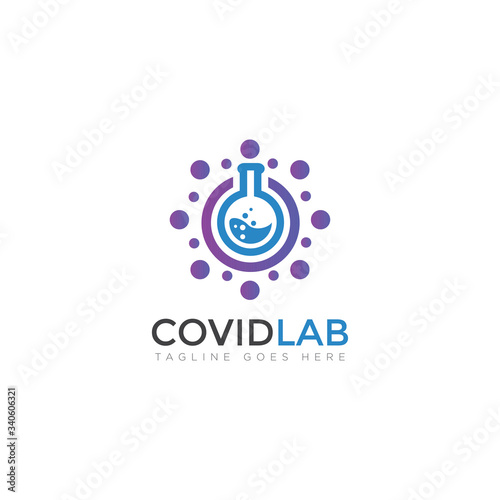 covid lab logo, buble, erlenmeyer, and microba vector