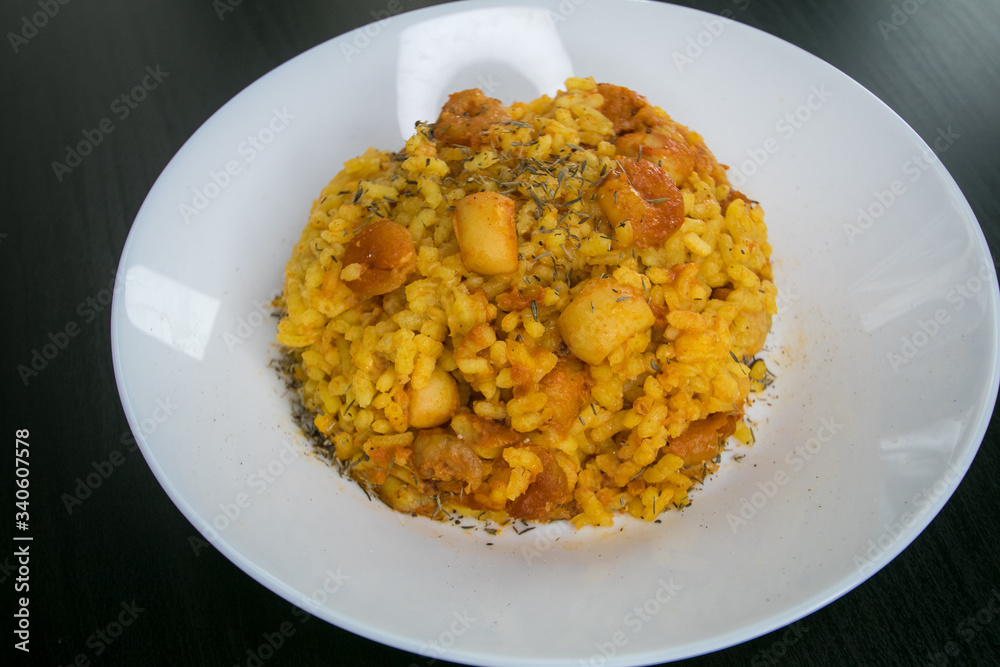 Traditional Valencian meal Arroz a banda with seafood Traditional Valencian meal Arroz a banda with seafood