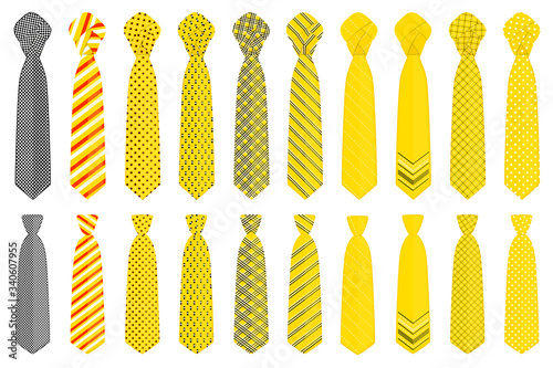 Illustration on theme big set ties different types, neckties various size