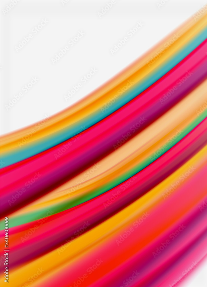 Obraz premium Wave lines abstract background, smooth silk design with rainbow style colors. Liquid fluid color waves. Vector Illustration