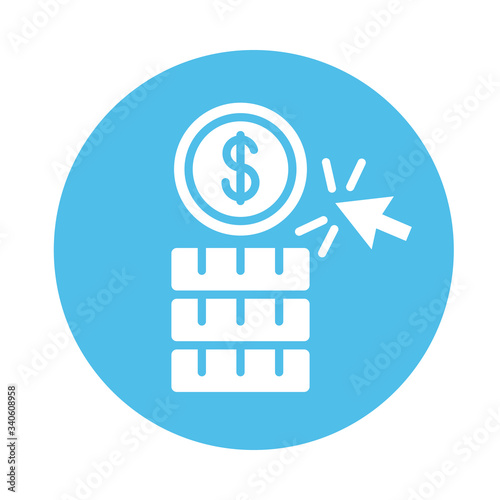 pile coins dollars block style icon