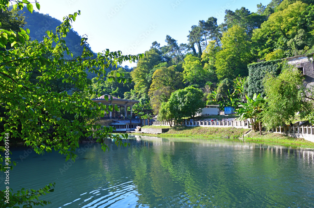 New Athos, Abkhazia. One of the many ponds in summer New Athos, Abkhazia. One of the many ponds in summer