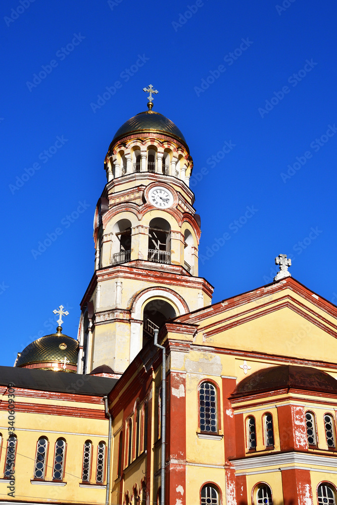 Fototapeta premium Bell tower of New Athos monastery in August. Abkhazia