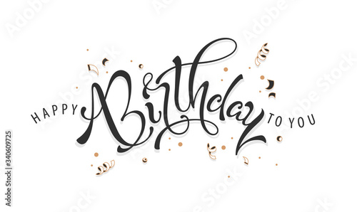 Hand drawn Happy birthday to you typography icon with glitter and sparkles. Hand sketched greeting lettering for poster, web design, banner, card, postcard, flyer, event icon logo or badge. Vector