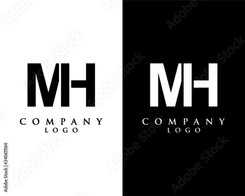 MH, HM letter logo design vector black and white color background
