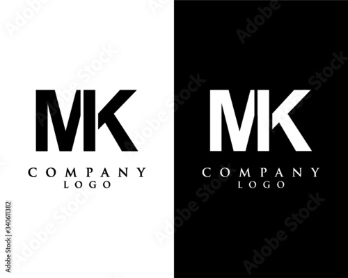 MK, KM letter logo design vector black and white color background