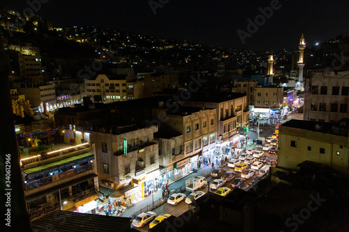 Amman city center at night. The Al Husseini Mosque. Jordan photo