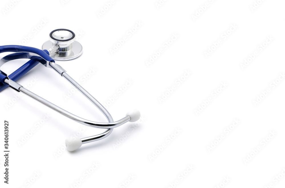 Close up on stethoscope for doctor checkup isolated on white background with copy space, healthcare and medical concept. Close up on stethoscope for doctor checkup isolated on white background with copy space, healthcare and medical concept.