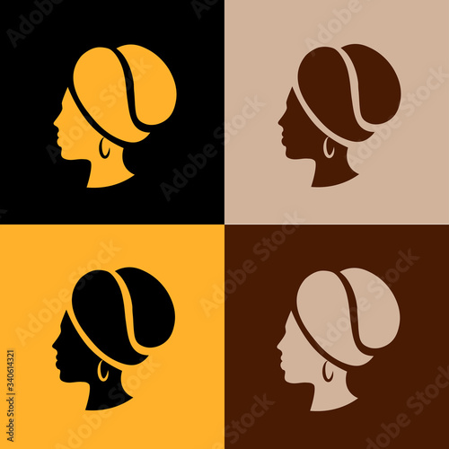 silhouette of a woman with headdress in coffee bean shape