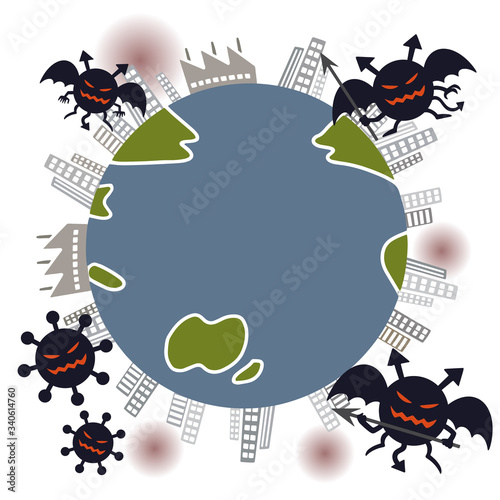 ウイルスに侵された地球のイラスト