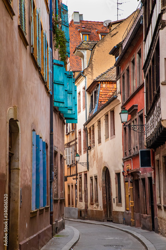 Narrow street in the old town of Strasbourg  France