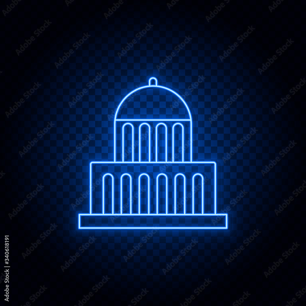 American, landmark, building gear blue icon set. Abstract background with connected gears and icons for logistic, service, shipping, distribution, transport, market, communicate concepts