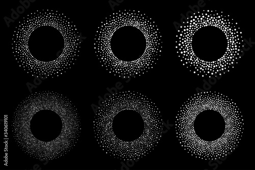 Halftone vector circular dotted frames set. Circle dots isolated on the white background. Logo design element for medical, treatment, cosmetic. Round border using halftone circle dots texture.