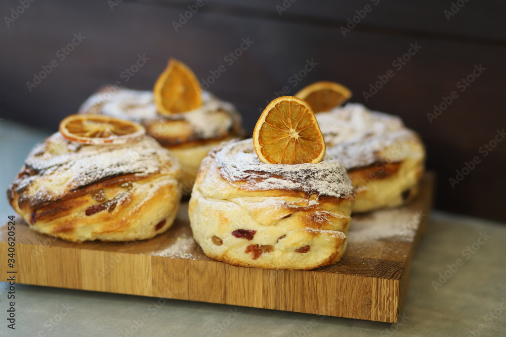 roll Graffin on a dark background. bakery products.Easter cake. puff pastry