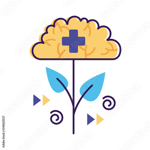 plant with brain mental health flat style icon