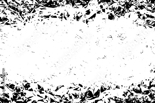 Distressed black texture. Frame for design. Dark grainy texture on white background. Dust overlay textured. Grain noise particles. Rusted white effect. Grunge elements. Vector illustration, EPS 10.