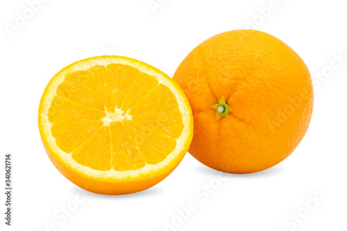 Closeup fresh orange fruit sliced isolated on white background with clipping path