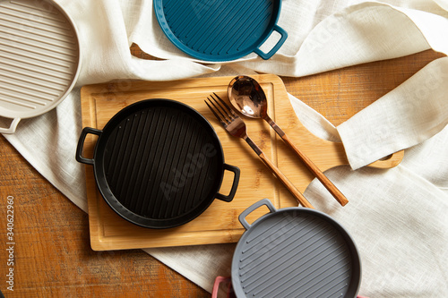 Grill plate with fork and spoon  photo