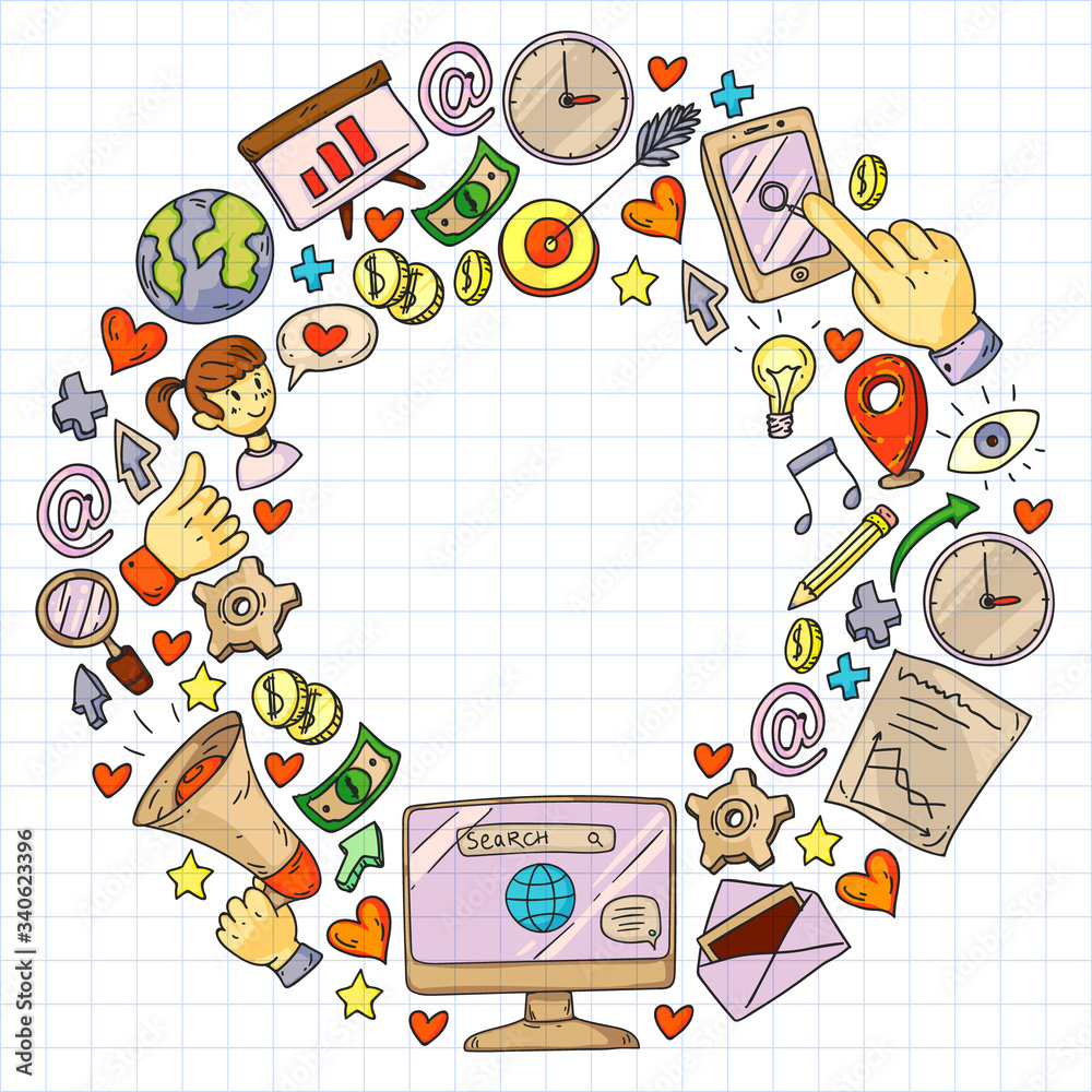 Obraz premium Digital marketing, social media, communications, management. Background for banners.